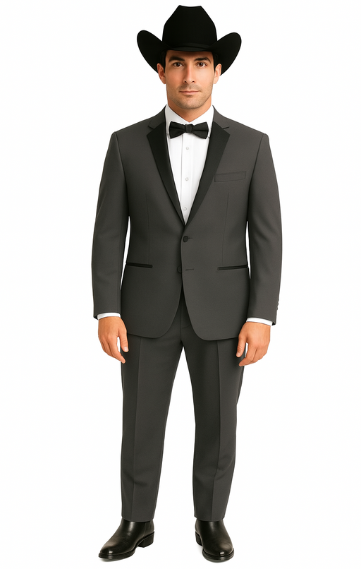 Grey~Gray 2 button  collar or Formal Suit & Dinner Jacker or Blazer with Black Edge Trim  Fashion Tuxedo For Men
