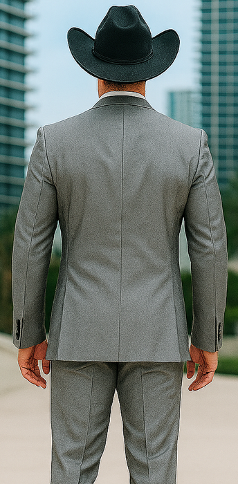 Grey~Gray 2 Button Collar Or Formal Suit & Dinner Jacker Or Blazer With Black Edge Trim Fashion Tuxedo For Men SA-M141s