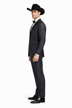 Grey~Gray 2 button  collar or Formal Suit & Dinner Jacker or Blazer with Black Edge Trim  Fashion Tuxedo For Men