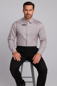 Mens Paisley Shirts - Club Fashion Dress Shirt Spread Collar in  Color Grey