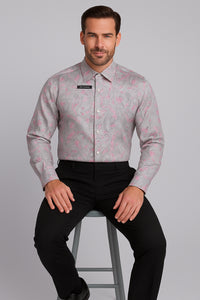Mens Paisley Shirts - Club Fashion Dress Shirt Spread Collar in  Color Grey