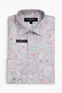 Mens Paisley Shirts - Club Fashion Dress Shirt Spread Collar in  Color Grey