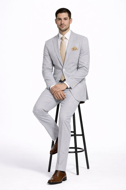 Modern Fit Summer 2 Piece 2 Button Suit Striped Seersucker in Navy