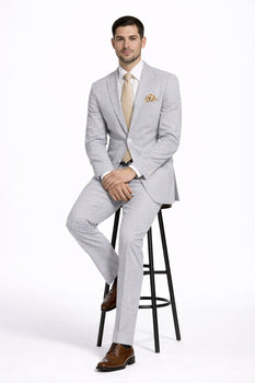 Modern Fit Summer 2 Piece 2 Button Suit Striped Seersucker in Navy