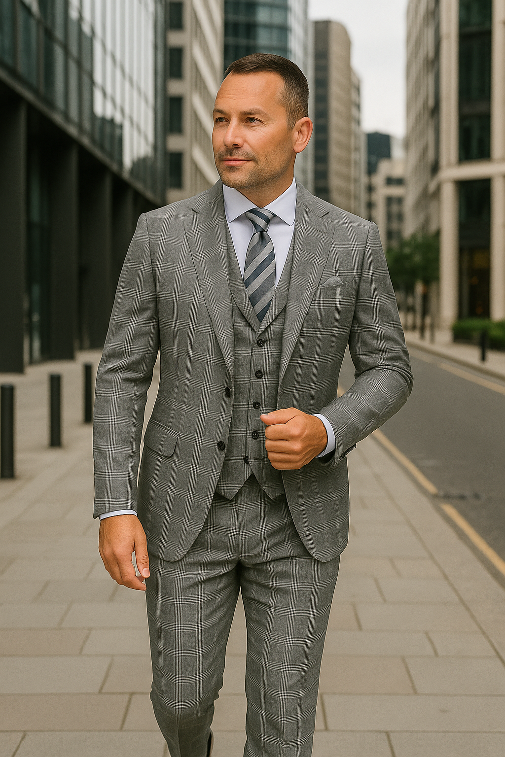 Wool Suit - Italian Made Business Suit by Statement Men's 3 Piece 100% Wool Suit - Coordinating Solid Color Vest Modern Fit