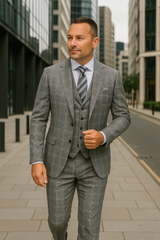 Wool Suit - Italian Made Business Suit by Statement Men's 3 Piece 100% Wool Suit - Coordinating Solid Color Vest Modern Fit