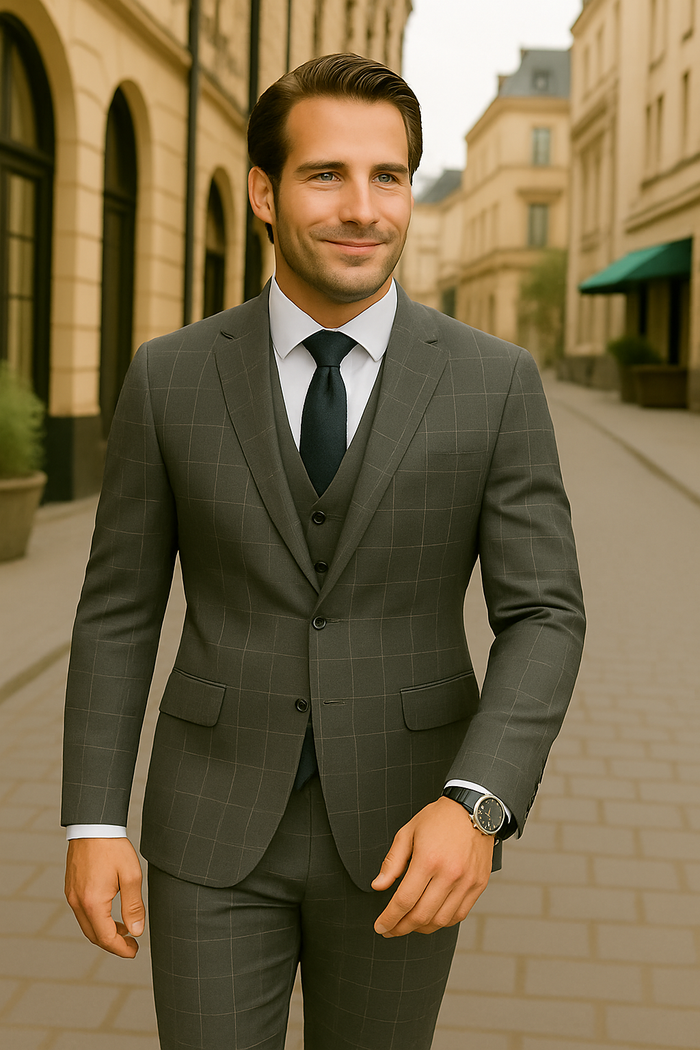 Wool Suit - Italian Made Business Suit by Statement Men's 3 Piece 100% Wool  Suit - Fashion Pattern Modern Fit