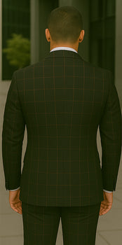 Wool Suit - Italian Made Business Suit by Statement Men's 3 Piece 100% Wool Modern Fit Suit - Bold Accent Color