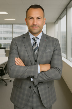 Wool Suit - Italian Made Business Suit by Statement Men's 3 Piece 100% Wool Modern Fit Suit - Coordinating Solid Color Vest