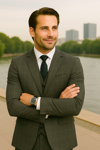 Wool Suit - Italian Made Business Suit by Statement Men's 3 Piece 100% Wool Modern Fit Suit - Fashion Pattern