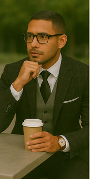 Wool Suit - Italian Made Business Suit by Statement Men's 3 Piece 100% Wool Modern Fit Suit - Bold Accent Color