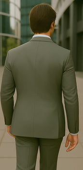 Wool Suit - Italian Made Business Suit by Statement Men's 2 Piece 100% Wool Modern Fit Suit - Subtle Windowpane