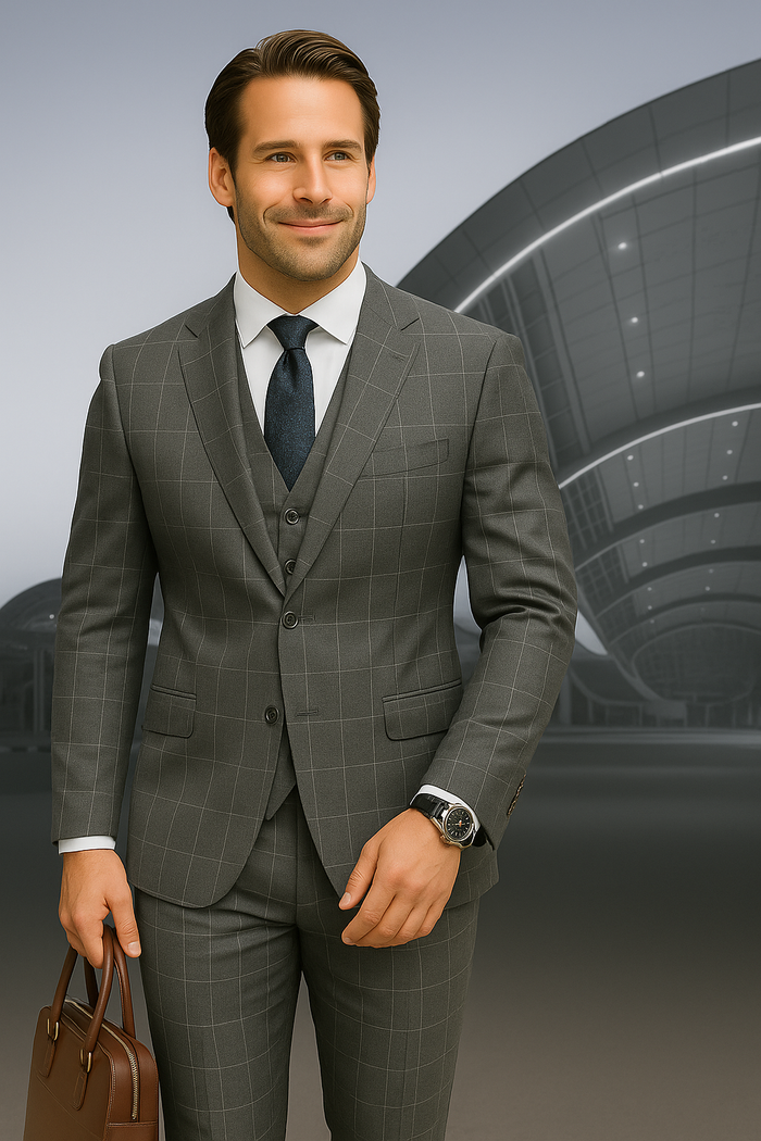 Wool Suit - Italian Made Business Suit by Statement Men's 3 Piece 100% Wool  Suit - Fashion Pattern Modern Fit