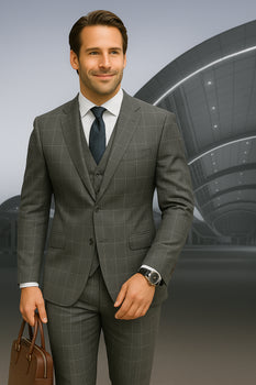 Wool Suit - Italian Made Business Suit by Statement Men's 3 Piece 100% Wool Modern Fit Suit - Fashion Pattern