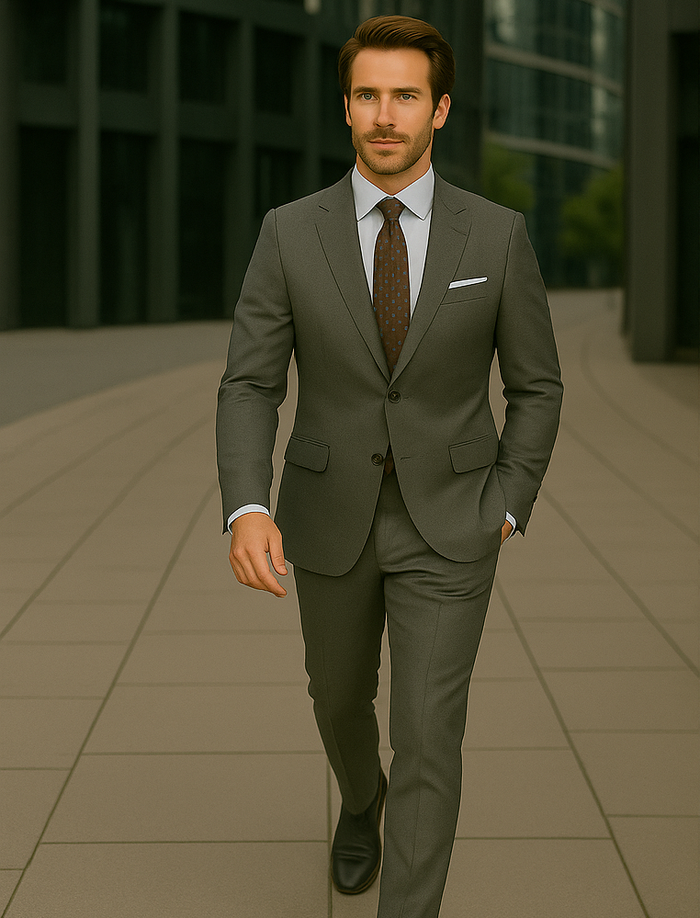 Wool Suit - Italian Made Business Suit by Statement Men's 2 Piece 100% Wool Modern Fit Suit - Subtle Windowpane