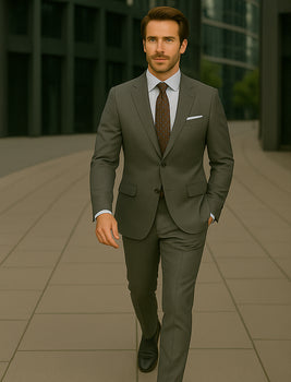 Wool Suit - Italian Made Business Suit by Statement Men's 2 Piece 100% Wool Modern Fit Suit - Subtle Windowpane