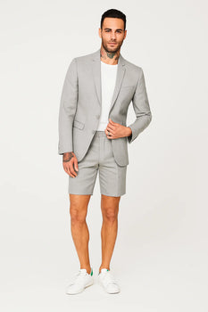 Men’s Linen Fabric Summer Business Suit with Shorts – Sport Coat Style in Grey