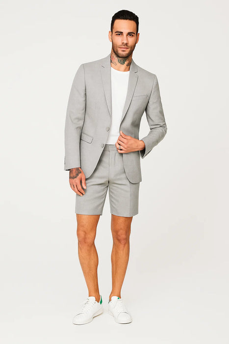 Men’s Linen Fabric Summer Business Suit with Shorts – Sport Coat Style in Grey