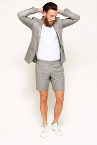 Men'S Linen Fabric Summer Business Suits With Shorts Pants Set (Sport Coat Looking) Grey - Mens Linen Suit