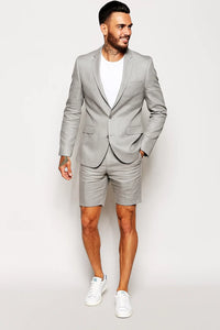 Men'S Linen Fabric Summer Business Suits With Shorts Pants Set (Sport Coat Looking) Grey - Mens Linen Suit