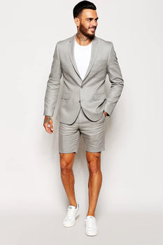 Men'S Linen Fabric Summer Business Suits With Shorts Pants Set (Sport Coat Looking) Grey - Mens Linen Suit