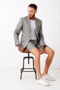 Men'S Linen Fabric Summer Business Suits With Shorts Pants Set (Sport Coat Looking) Grey - Mens Linen Suit