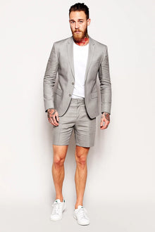 Men'S Linen Fabric Summer Business Suits With Shorts Pants Set (Sport Coat Looking) Grey - Mens Linen Suit