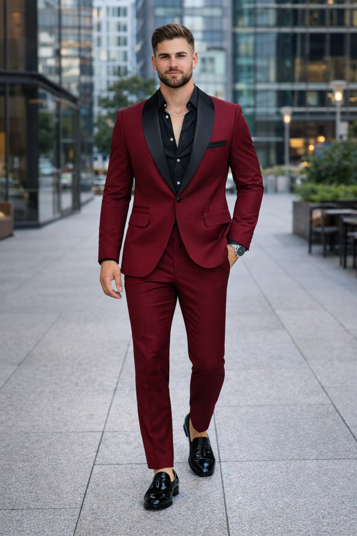 Burgundy Prom Tuxedo - Wedding Suit - Groom Tuxedo Suit - Image 7