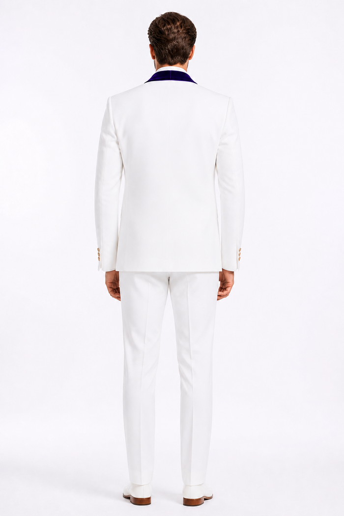 Wedding Tuxedo - Groom Suit - White and Royal Blue Prom Suit