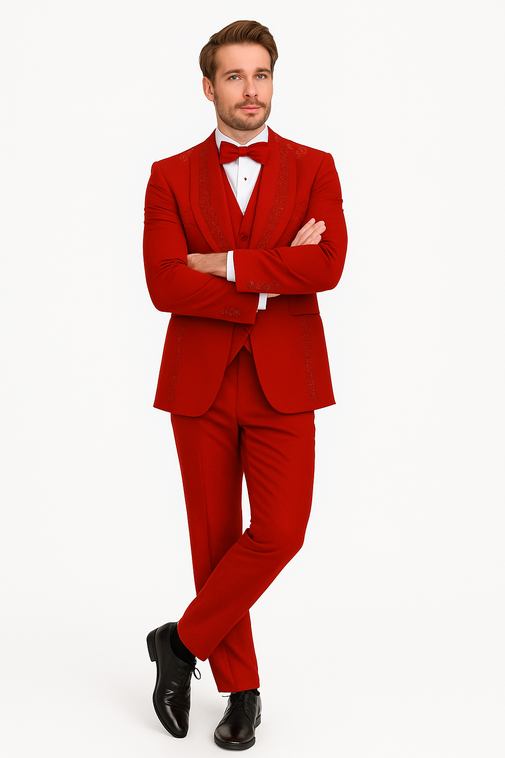 Italian Red Wool 3-Piece Modern Fit Tuxedo - Image 8