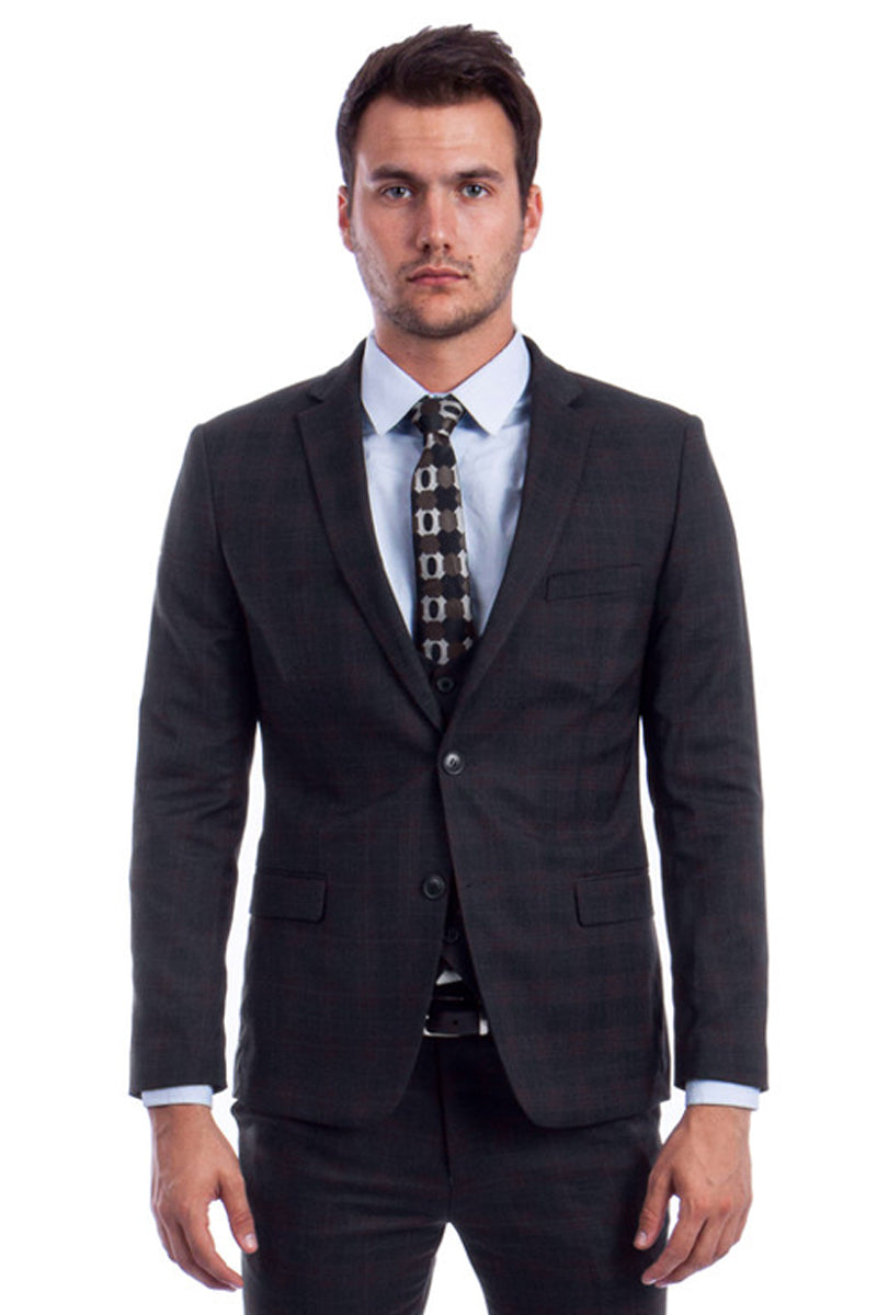 Men's 2 Button  Black Slim Fit Vested Suit main image 0