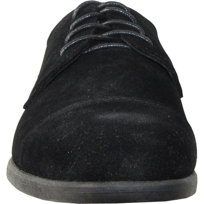 Bravo Mens Formal Suede Style Wedding & Prom Cap Toe Dress Shoe in Black