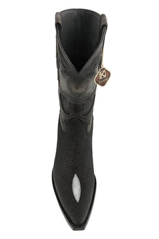Men's King Exotic Snip Toe Stingray Boots Single Stone Handmade Black (494R1205) - Image 4