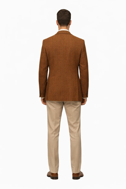 Mens Burnt Orange Harris Tweed Blazer – Classic Wool Check Pattern Formal and Casual Jacket in Brown Rustish Copper Color - Image 2