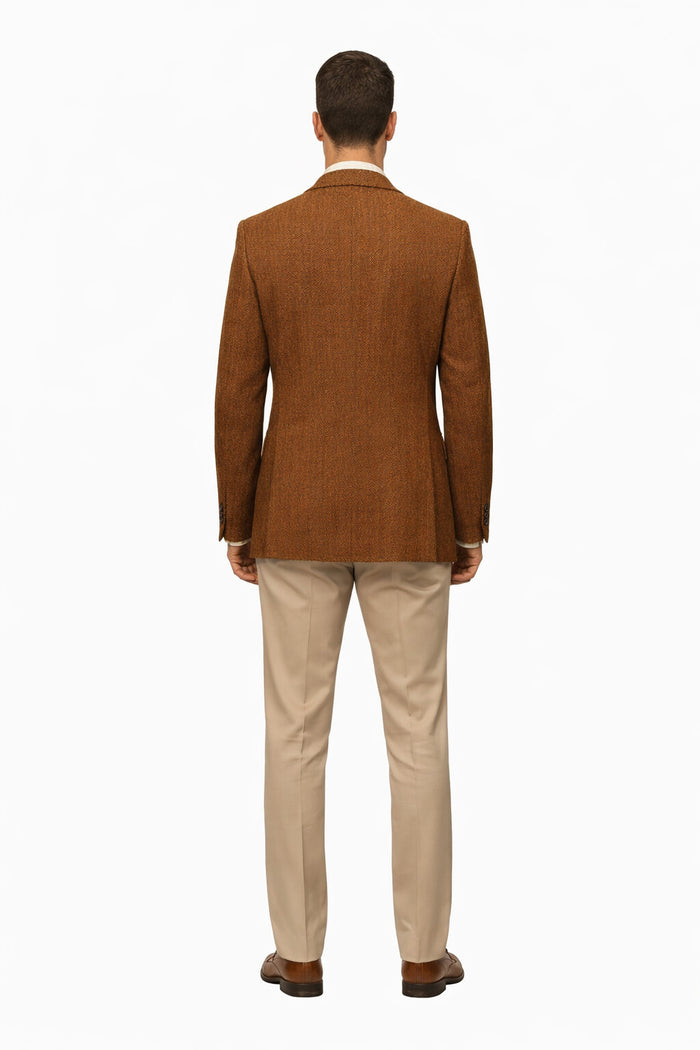Mens Burnt Orange Harris Tweed Blazer – Classic Wool Check Pattern Formal and Casual Jacket in Brown Rustish Copper Color - Image 2