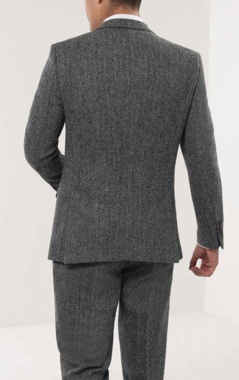 Winter - Fall Fabric Tweed of Scotland Grey Herringbone Suit Modern Fit