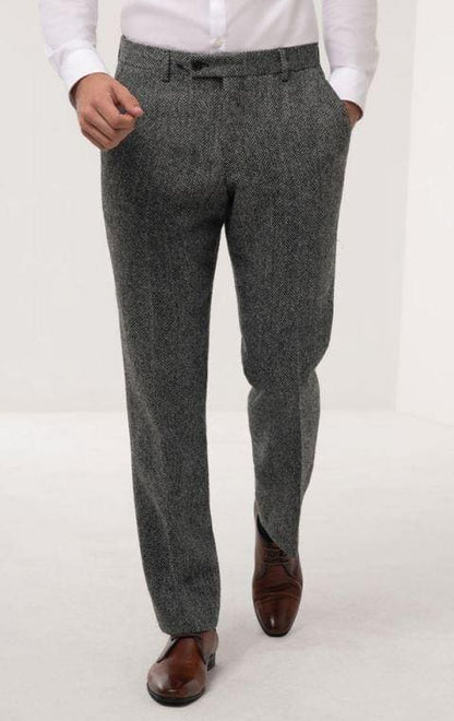 Winter - Fall Fabric Tweed of Scotland Grey Herringbone Suit Modern Fit