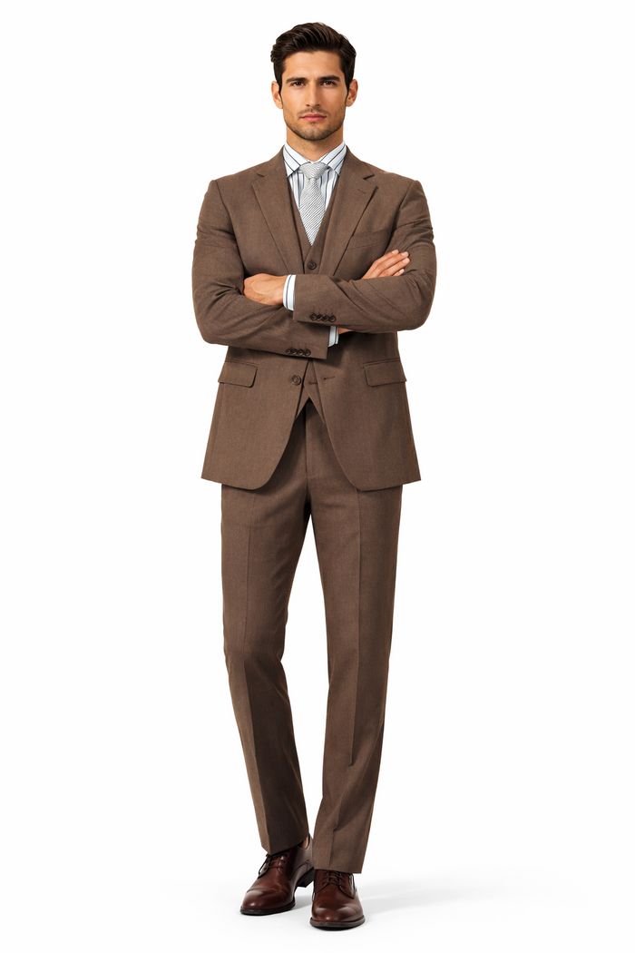 High Quality Bronze ~ Camel~Toast~Light Brown~Moca 2 Button Vested Suits - Three Piece Suit - MW249