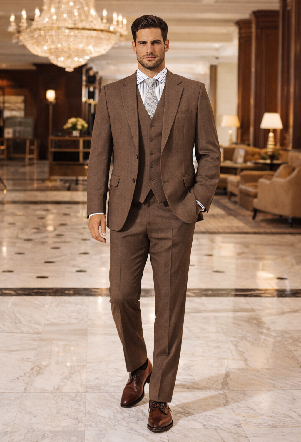 High Quality Bronze ~ Camel~Toast~Light Brown~Moca 2 Button Vested Suits - Three Piece Suit - MW249