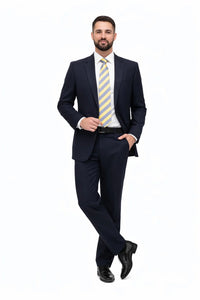 High Quality Construction Two Button Dark Navy Blue Suit For Men Super Soft Wool Vent Cheap Priced Business Suits Clearance Sale Online Discount Fashion Sale