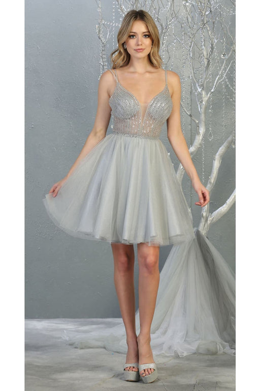 Quince Dama Dresses - Short Quinceanera Dresses in Color Silver