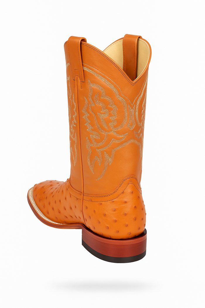 Men's Los Altos Ostrich Skin Wide Square Toe Boots - Honey - Image 4