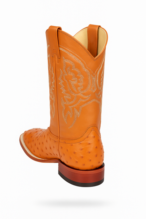 Men's Los Altos Ostrich Skin Wide Square Toe Boots - Honey