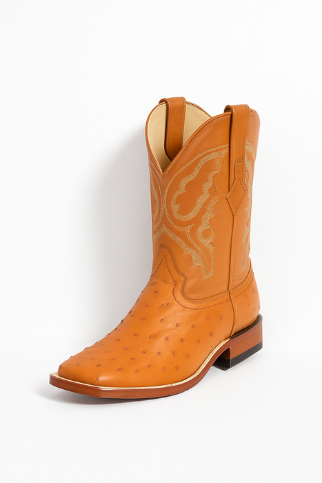 Men's Los Altos Ostrich Skin Wide Square Toe Boots - Honey