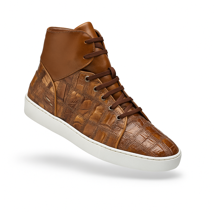 Belvedere Vero Crocodile Patchwork High-Top Sneaker in Honey
