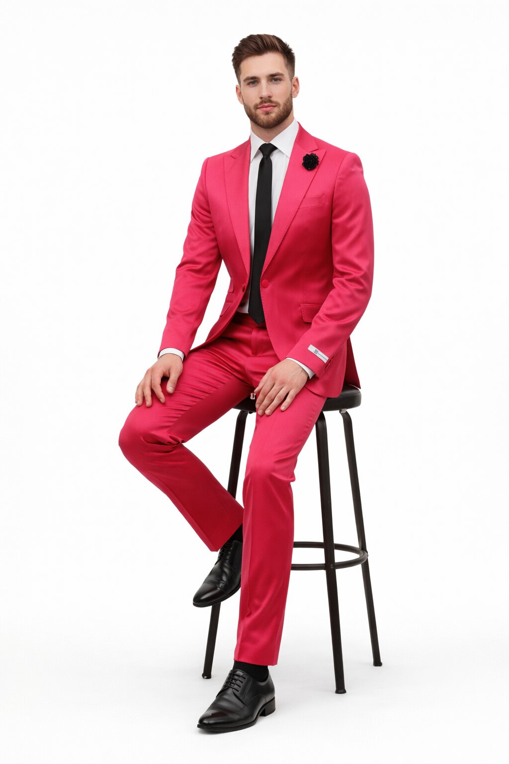 Mens Single Breast Suit Hot Pink - Sateen Shiny Fabric Metallic Fabric - Sharskin