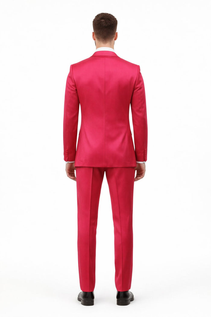 Mens Single Breast Suit Hot Pink - Sateen Shiny Fabric Metallic Fabric - Sharskin