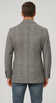 Houndstooth Plaid Peacoat - Gray And Black Patterned Wool Fabric Car Coat - Image 2