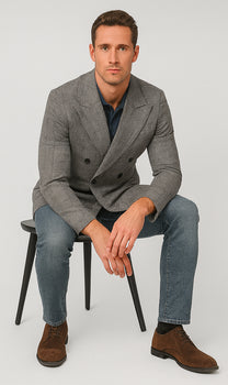 Houndstooth Plaid Peacoat - Gray And Black Patterned Wool Fabric Car Coat - Image 3