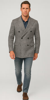 Houndstooth Plaid Peacoat - Gray And Black Patterned Wool Fabric Car Coat - Image 4